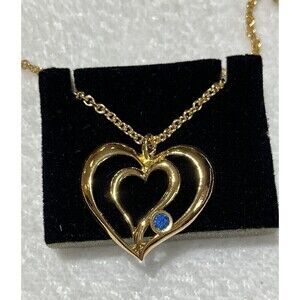Vintage Avon Double Heart Sapphire Birthstone Sliding Stone HEART NECKLACE NIB!